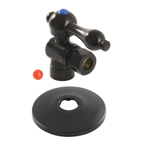 Kingston Brass CC43200K 1/2-Inch Sweat x 3/8-Inch OD Comp Quarter-Turn Angle Stop Valve with Flange, Matte Black CC43200K - main